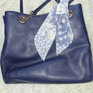 Elegant Blue Leather Tote Bag